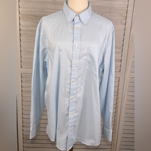 CHARLES TYRWHITT Men's Slim Fit Non Iron Dress Shirt Blue & White Check-Large - Picture 2 of 4